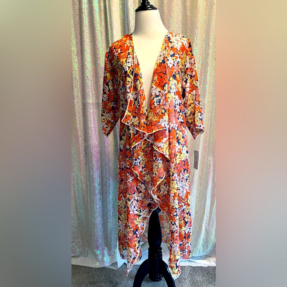 NWT Orange & yellow floral kimono/bathing suit cover up